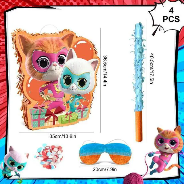 Alt view image 2 of 7 - 4 Pcs Super Kitten Pinata, Super Kitten Pinatas Bundle,including Super Kitten Theme Pinata,Super Kitten Party Pinata Stick,Party Games Blindfold etc Super Kitten Pinata Supplies for Super Kitten Birth
