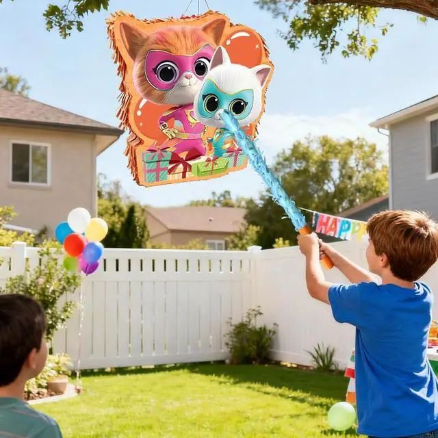 Alt view image 3 of 7 - 4 Pcs Super Kitten Pinata, Super Kitten Pinatas Bundle,including Super Kitten Theme Pinata,Super Kitten Party Pinata Stick,Party Games Blindfold etc Super Kitten Pinata Supplies for Super Kitten Birth