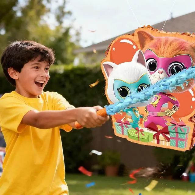 Alt view image 4 of 7 - 4 Pcs Super Kitten Pinata, Super Kitten Pinatas Bundle,including Super Kitten Theme Pinata,Super Kitten Party Pinata Stick,Party Games Blindfold etc Super Kitten Pinata Supplies for Super Kitten Birth