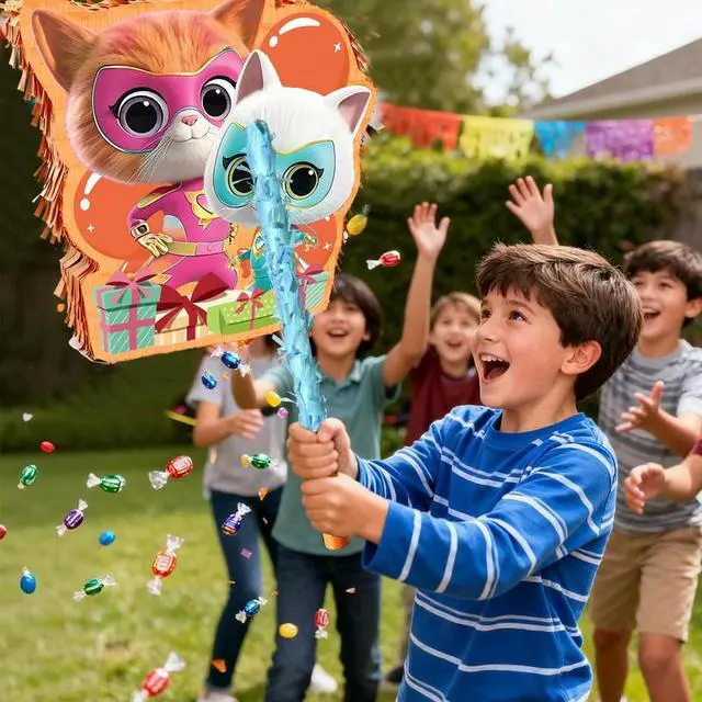 Alt view image 5 of 7 - 4 Pcs Super Kitten Pinata, Super Kitten Pinatas Bundle,including Super Kitten Theme Pinata,Super Kitten Party Pinata Stick,Party Games Blindfold etc Super Kitten Pinata Supplies for Super Kitten Birth