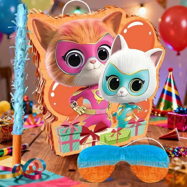 Alt view image 6 of 7 - 4 Pcs Super Kitten Pinata, Super Kitten Pinatas Bundle,including Super Kitten Theme Pinata,Super Kitten Party Pinata Stick,Party Games Blindfold etc Super Kitten Pinata Supplies for Super Kitten Birth