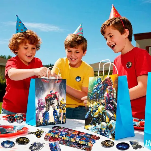 Alt view image 3 of 7 - Transformers Party Favors,102 Pcs Transformers Themed Birthday Party Supplies - Transformers Party Keychain Gift Bags Slap Bracelets Stickers etc Transformers Stuffers for Party Decorations
