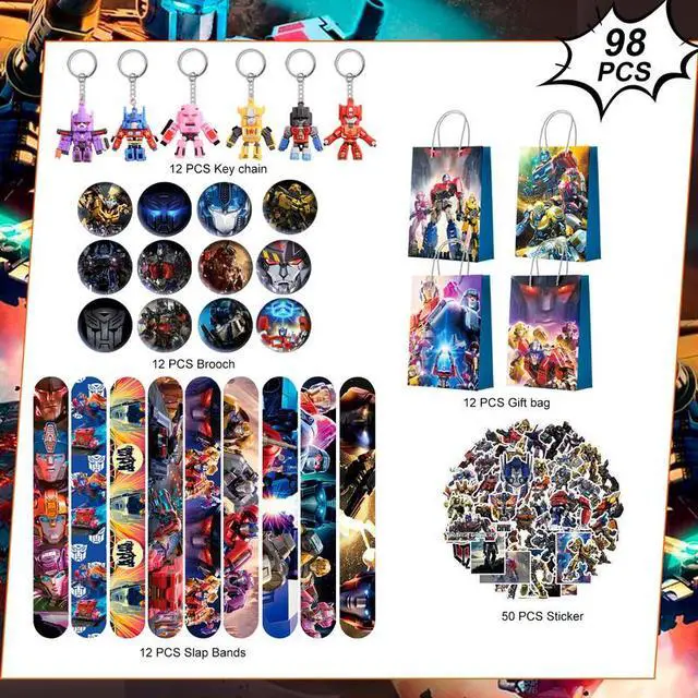 Alt view image 2 of 7 - Transformers Party Favors,102 Pcs Transformers Themed Birthday Party Supplies - Transformers Party Keychain Gift Bags Slap Bracelets Stickers etc Transformers Stuffers for Party Decorations