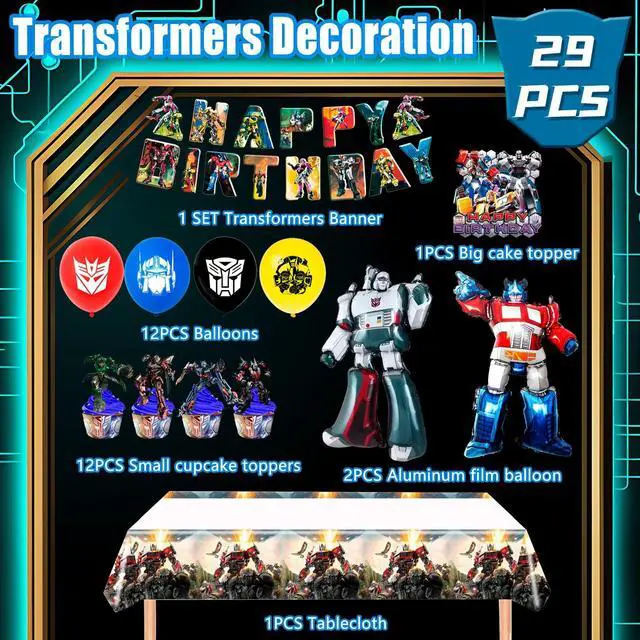 Alt view image 2 of 7 - Transformers Birthday Party Supplies, 29 Pcs Transformers Party Decorations Set - Transformers Birthday Decorations Banner Balloons Tablecloth Cake Toppers and Other Transformers Party Supplies