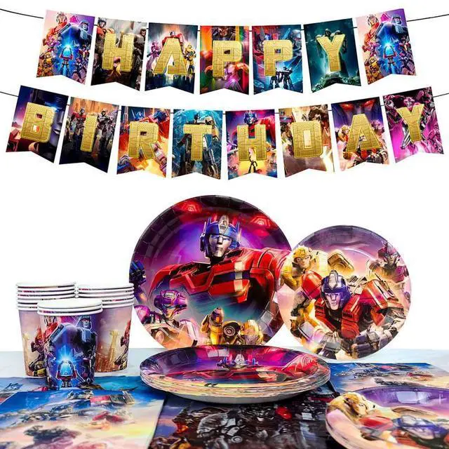 Main image of Transformers Birthday Party Decoration Tableware Set, 114pcs Transformers Party Supplies Tableware - Transformers Table Cloth Banner Plates Napkins Cups for Transformers Birthday Party Decorations