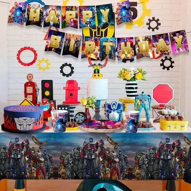 Alt view image 3 of 7 - Transformers Birthday Party Decoration Tableware Set, 114pcs Transformers Party Supplies Tableware - Transformers Table Cloth Banner Plates Napkins Cups for Transformers Birthday Party Decorations