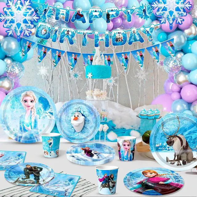 Alt view image 6 of 7 - Frozen Birthday Party Decorations Tableware,120pcs Frozen Plates and Napkins Party Supplies Includ 60 7''& 9''Frozen Party Plates,30 Frozen Napkins&30 Frozen Cups for Elsa Birthday Party Decorations