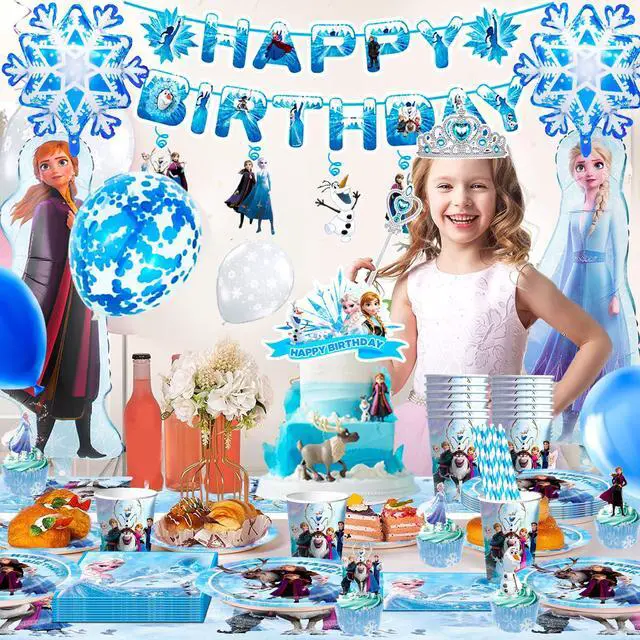 Alt view image 3 of 7 - Frozen Birthday Party Supplies,135pcs Frozen Party Decorations & Tableware Set- Frozen Party Plates Napkins Cups Tablecloth Balloons Banner Crown Wand etc Frozen Birthday Decorations for Girls