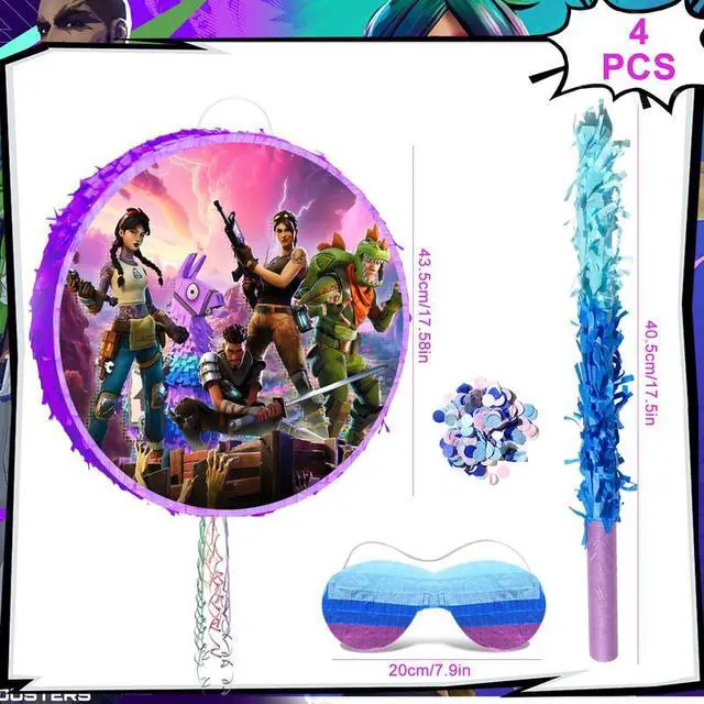 Alt view image 2 of 7 - Fortnite Piñata,4pcs Fortnite Themed Party Pinata Bundle - Fortnite Round Piñata Large,Fortnite Party Decorations Blindfold & Piñata Stick etc Fortnite Birthday Party Supplies for Kids