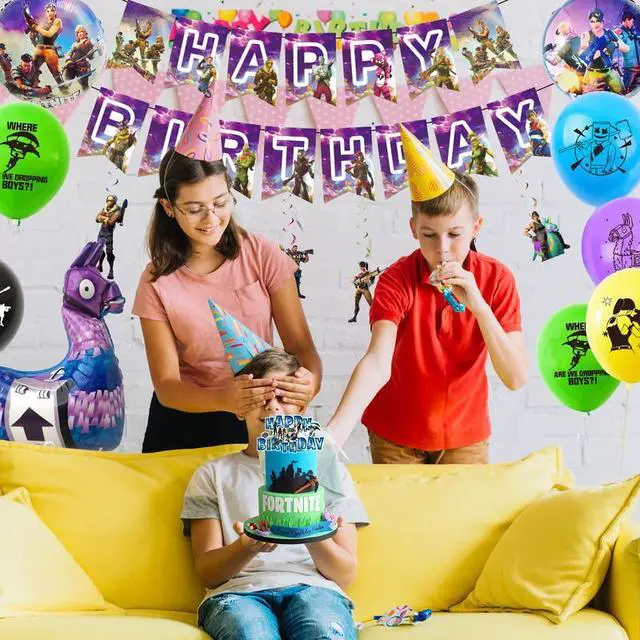 Alt view image 3 of 7 - Fortnite Birthday Party Supplies,39 pcs Fortnite Party Decorations Set-Fortnite Spirals,Fortnite Balloons Banners Cake Toppers etc Fortnite Theme Birthday Party Supplies for Kids