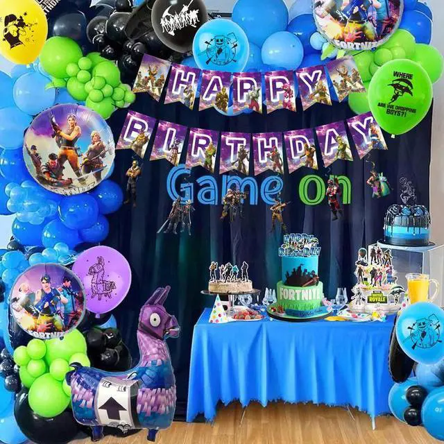 Alt view image 4 of 7 - Fortnite Birthday Party Supplies,39 pcs Fortnite Party Decorations Set-Fortnite Spirals,Fortnite Balloons Banners Cake Toppers etc Fortnite Theme Birthday Party Supplies for Kids