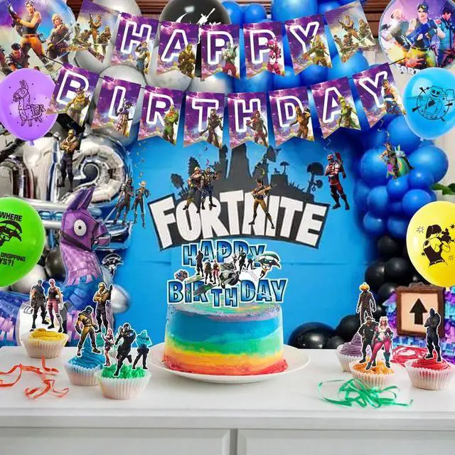 Alt view image 6 of 7 - Fortnite Birthday Party Supplies,39 pcs Fortnite Party Decorations Set-Fortnite Spirals,Fortnite Balloons Banners Cake Toppers etc Fortnite Theme Birthday Party Supplies for Kids
