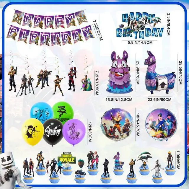 Alt view image 7 of 7 - Fortnite Birthday Party Supplies,39 pcs Fortnite Party Decorations Set-Fortnite Spirals,Fortnite Balloons Banners Cake Toppers etc Fortnite Theme Birthday Party Supplies for Kids