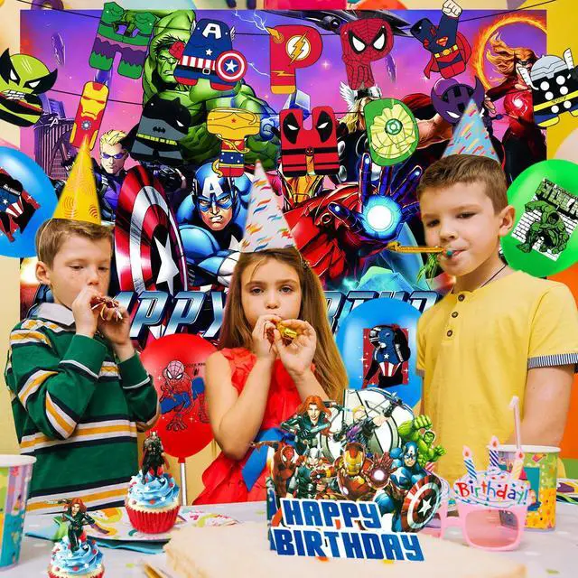 Main image of Superhero Birthday Party Supplies, 37 Pcs Superhero Party Decorations Set - Superhero Banner Cake Toppers and Superhero Birthday Balloons for Kids Superhero Themed Birthday Party