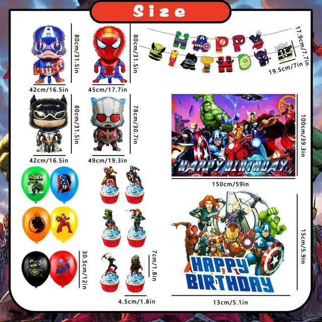 Alt view image 7 of 7 - Superhero Birthday Party Supplies, 37 Pcs Superhero Party Decorations Set - Superhero Banner Cake Toppers and Superhero Birthday Balloons for Kids Superhero Themed Birthday Party
