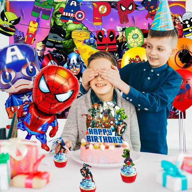 Alt view image 4 of 7 - Superhero Birthday Party Supplies, 37 Pcs Superhero Party Decorations Set - Superhero Banner Cake Toppers and Superhero Birthday Balloons for Kids Superhero Themed Birthday Party