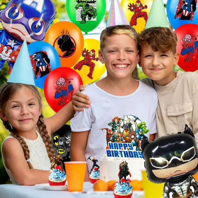 Alt view image 6 of 7 - Superhero Birthday Party Supplies, 37 Pcs Superhero Party Decorations Set - Superhero Banner Cake Toppers and Superhero Birthday Balloons for Kids Superhero Themed Birthday Party
