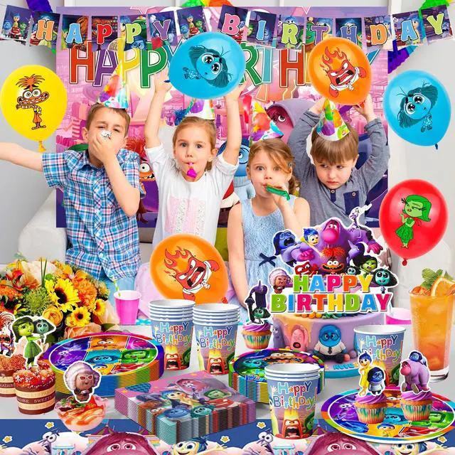 Alt view image 5 of 7 - Inside Out Birthday Decorations, 98 Pcs Inside Out Party Decorations and Inside Out Tableware Sets - Inside Out Birthday Plates Napkins Balloons Banners Cake Toppers etc. Inside Out Party Supplies