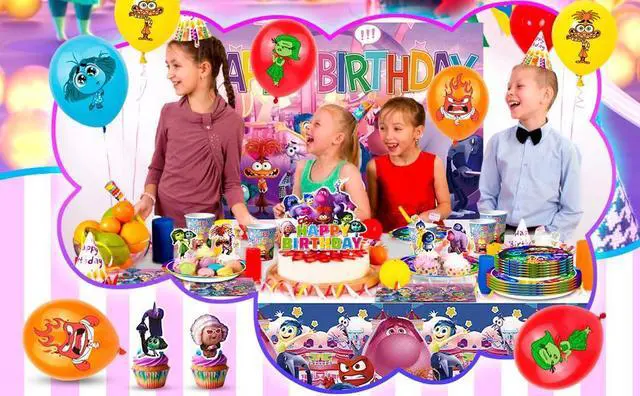 Alt view image 7 of 7 - Inside Out Birthday Decorations, 98 Pcs Inside Out Party Decorations and Inside Out Tableware Sets - Inside Out Birthday Plates Napkins Balloons Banners Cake Toppers etc. Inside Out Party Supplies