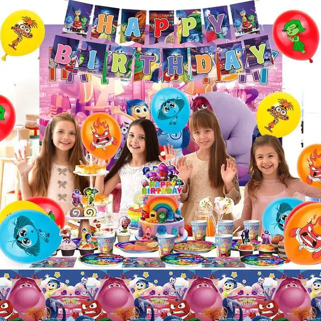 Alt view image 3 of 7 - Inside Out Birthday Decorations, 98 Pcs Inside Out Party Decorations and Inside Out Tableware Sets - Inside Out Birthday Plates Napkins Balloons Banners Cake Toppers etc. Inside Out Party Supplies