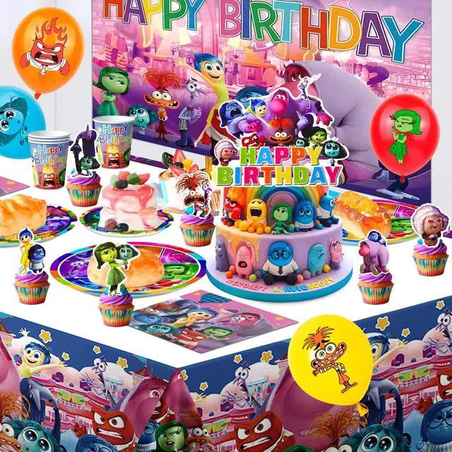 Alt view image 4 of 7 - Inside Out Birthday Decorations, 98 Pcs Inside Out Party Decorations and Inside Out Tableware Sets - Inside Out Birthday Plates Napkins Balloons Banners Cake Toppers etc. Inside Out Party Supplies