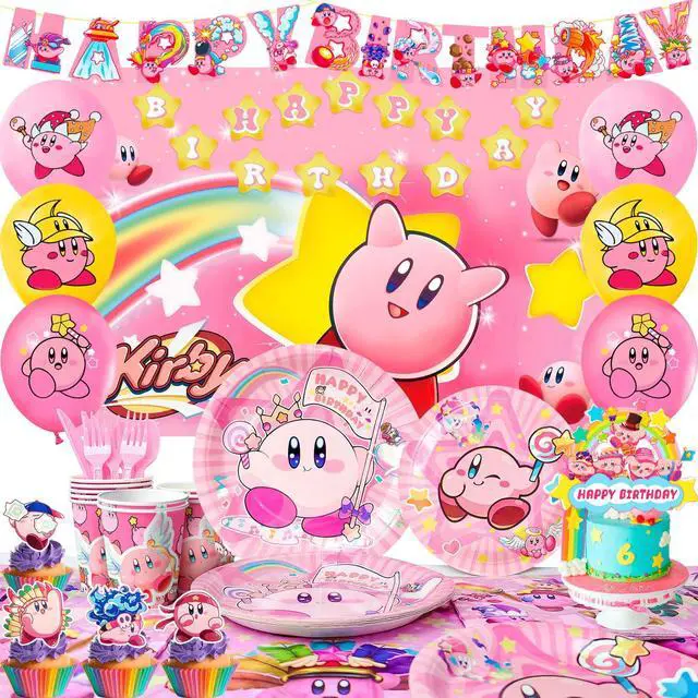 Alt view image 2 of 7 - Kirby Party Supplies,110 Pcs Kirby Birthday Party Decorations and Kirby Tableware Set - Kirby Plates and Napkins Cups Table Cloth Backdrop Kirby balloons etc Kirby Theme Birthday Supplies