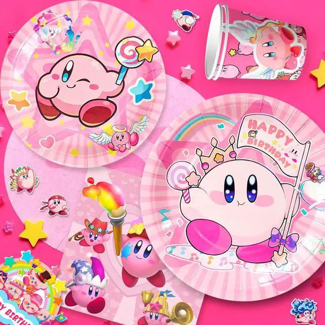 Alt view image 4 of 7 - Kirby Party Supplies,110 Pcs Kirby Birthday Party Decorations and Kirby Tableware Set - Kirby Plates and Napkins Cups Table Cloth Backdrop Kirby balloons etc Kirby Theme Birthday Supplies
