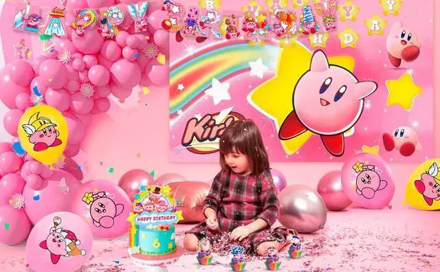 Alt view image 7 of 7 - Kirby Party Supplies,110 Pcs Kirby Birthday Party Decorations and Kirby Tableware Set - Kirby Plates and Napkins Cups Table Cloth Backdrop Kirby balloons etc Kirby Theme Birthday Supplies