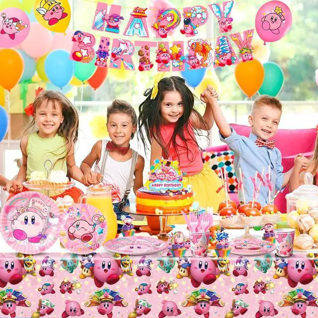 Alt view image 6 of 7 - Kirby Party Supplies,110 Pcs Kirby Birthday Party Decorations and Kirby Tableware Set - Kirby Plates and Napkins Cups Table Cloth Backdrop Kirby balloons etc Kirby Theme Birthday Supplies