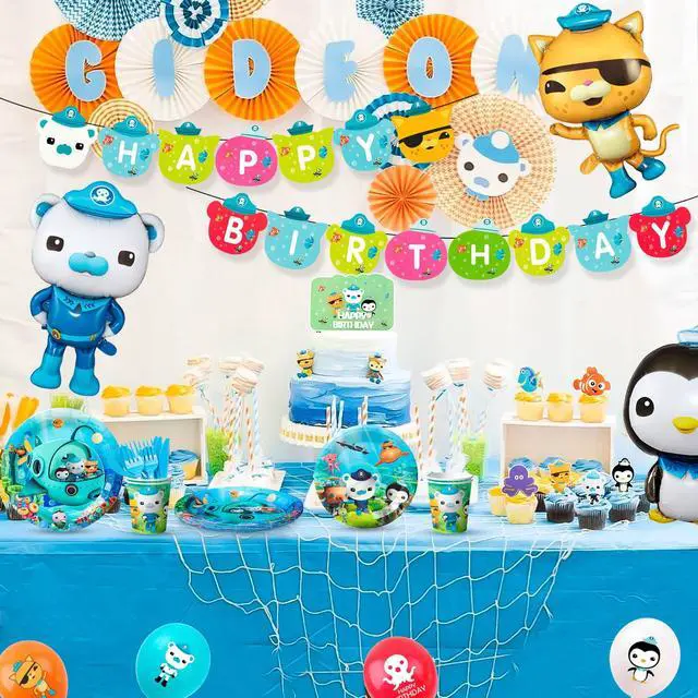 Alt view image 6 of 7 - Octonauts Birthday Decorations, 114 Pieces Octonauts Party Supplies Party Tableware Set - Octonauts Birthday Party Plates Tablecloths Cake Decorations Banners and Other Birthday Party Supplies