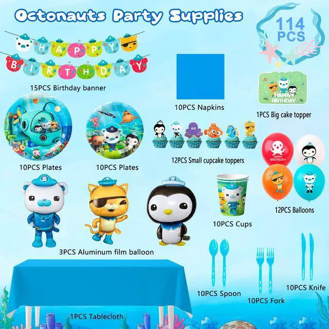 Alt view image 2 of 7 - Octonauts Birthday Decorations, 114 Pieces Octonauts Party Supplies Party Tableware Set - Octonauts Birthday Party Plates Tablecloths Cake Decorations Banners and Other Birthday Party Supplies