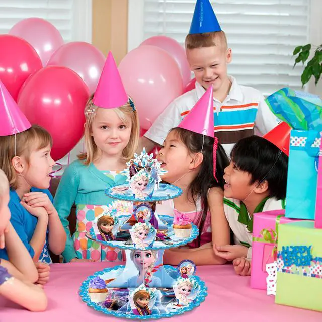 Alt view image 3 of 7 - Frozen Cupcake Stand, 3-Tier Frozen Birthday Cupcake Stand with 12pcs Frozen Cupcake Toppers & 12pcs Elsa Cake Cups Perfect for Elsa Themed Party or Frozen Birthday Party Supplies