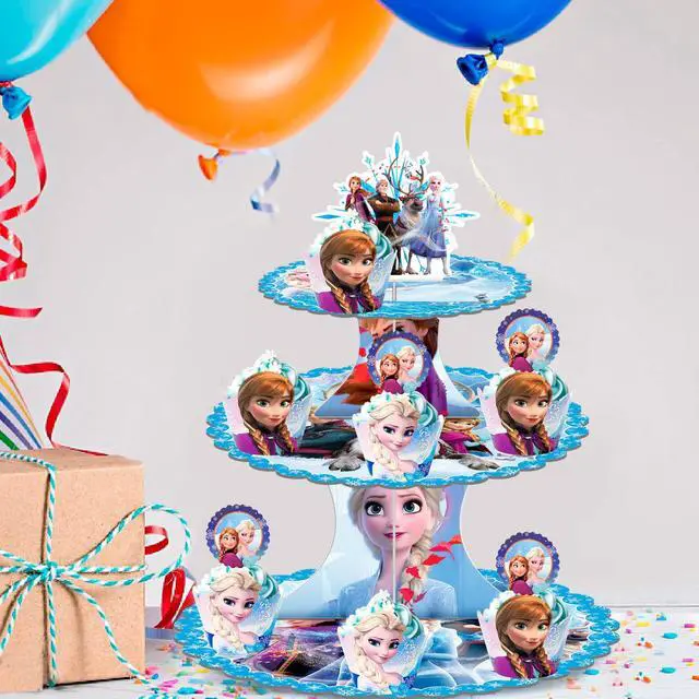 Alt view image 4 of 7 - Frozen Cupcake Stand, 3-Tier Frozen Birthday Cupcake Stand with 12pcs Frozen Cupcake Toppers & 12pcs Elsa Cake Cups Perfect for Elsa Themed Party or Frozen Birthday Party Supplies