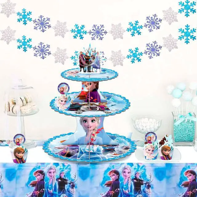 Alt view image 5 of 7 - Frozen Cupcake Stand, 3-Tier Frozen Birthday Cupcake Stand with 12pcs Frozen Cupcake Toppers & 12pcs Elsa Cake Cups Perfect for Elsa Themed Party or Frozen Birthday Party Supplies