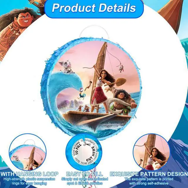 Alt view image 2 of 7 - 4 Pcs Moana Pinata, Moana Pinata Set - Moana Themed Pinata, Moana Party Pinata Sticks, Moana Party Game Eye Mask and other Moana Pinata Supplies for Moana Birthday Party Decorations