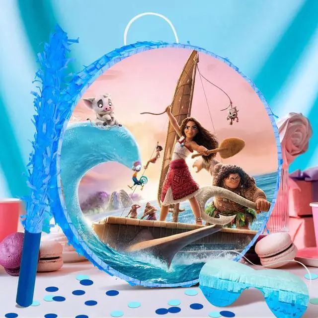Alt view image 3 of 7 - 4 Pcs Moana Pinata, Moana Pinata Set - Moana Themed Pinata, Moana Party Pinata Sticks, Moana Party Game Eye Mask and other Moana Pinata Supplies for Moana Birthday Party Decorations