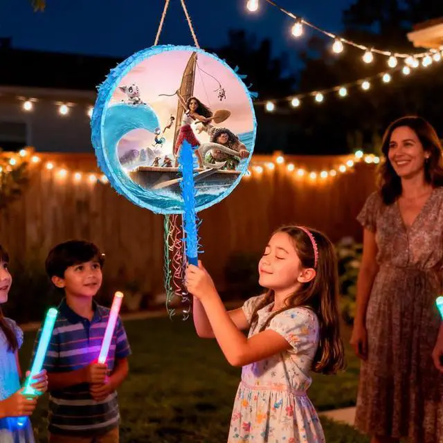 Alt view image 4 of 7 - 4 Pcs Moana Pinata, Moana Pinata Set - Moana Themed Pinata, Moana Party Pinata Sticks, Moana Party Game Eye Mask and other Moana Pinata Supplies for Moana Birthday Party Decorations