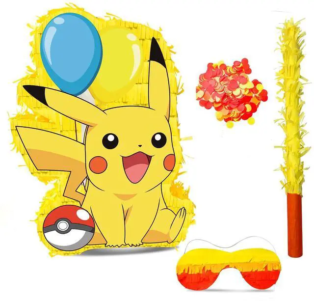 Main image of Pokemon Pinata, 4pcs Pokemon Pinata Set - 14" Pokemon Themed Pinata, Pokemon Party Pinata Sticks & Pokemon Party Game Eye Mask etc. Pokemon Pinata Supplies for Pokemon Birthday Party Decorations