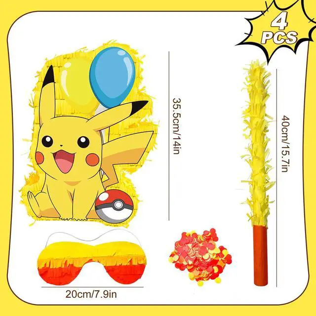 Alt view image 2 of 7 - Pokemon Pinata, 4pcs Pokemon Pinata Set - 14" Pokemon Themed Pinata, Pokemon Party Pinata Sticks & Pokemon Party Game Eye Mask etc. Pokemon Pinata Supplies for Pokemon Birthday Party Decorations