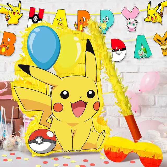 Alt view image 5 of 7 - Pokemon Pinata, 4pcs Pokemon Pinata Set - 14" Pokemon Themed Pinata, Pokemon Party Pinata Sticks & Pokemon Party Game Eye Mask etc. Pokemon Pinata Supplies for Pokemon Birthday Party Decorations