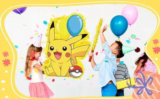 Alt view image 7 of 7 - Pokemon Pinata, 4pcs Pokemon Pinata Set - 14" Pokemon Themed Pinata, Pokemon Party Pinata Sticks & Pokemon Party Game Eye Mask etc. Pokemon Pinata Supplies for Pokemon Birthday Party Decorations