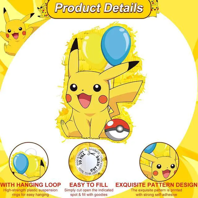 Alt view image 6 of 7 - Pokemon Pinata, 4pcs Pokemon Pinata Set - 14" Pokemon Themed Pinata, Pokemon Party Pinata Sticks & Pokemon Party Game Eye Mask etc. Pokemon Pinata Supplies for Pokemon Birthday Party Decorations