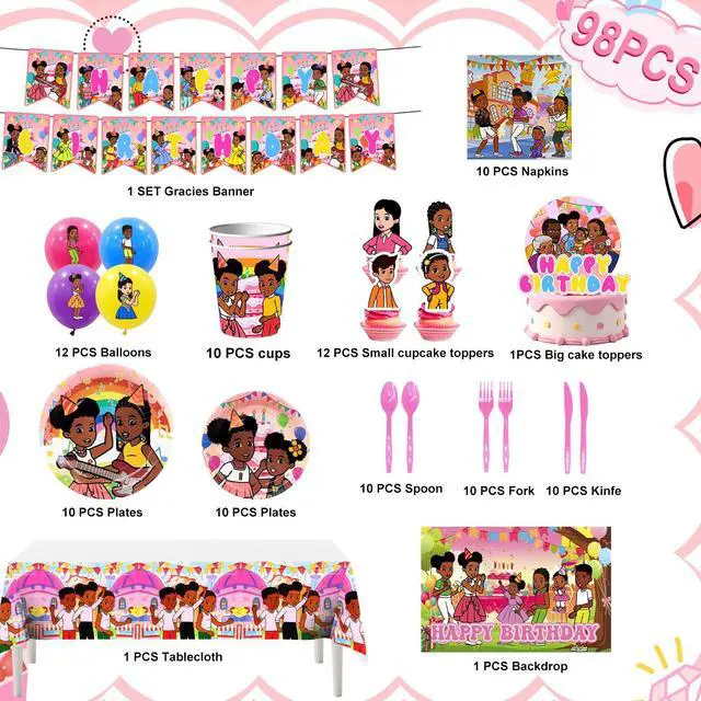 Alt view image 2 of 7 - 98pcs Gracie's Corner Birthday Party Decorations Supplies, Gracie's Corner Party Supplies - Cake Toppers Balloons Banner Plates Napkins Cups etc Gracie's Corner Party Decorations for Girls & Boys