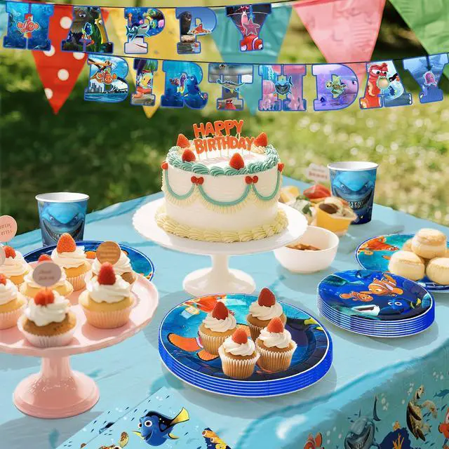 Alt view image 4 of 7 - 114 Pcs Finding Nemo Birthday Party Decoration Tableware Set - Finding Nemo Tablecloth Banner Plates Napkins Cups for Finding Nemo Birthday Party Supplies,Serves 16