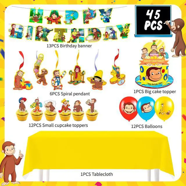 Alt view image 2 of 7 - 45pcs Curious George Party Decorations Supplies,Curious George Birthday Party Decorations Set - Curious George Balloons Cupcake Toppers Banner etc Curious George Birthday Decorations