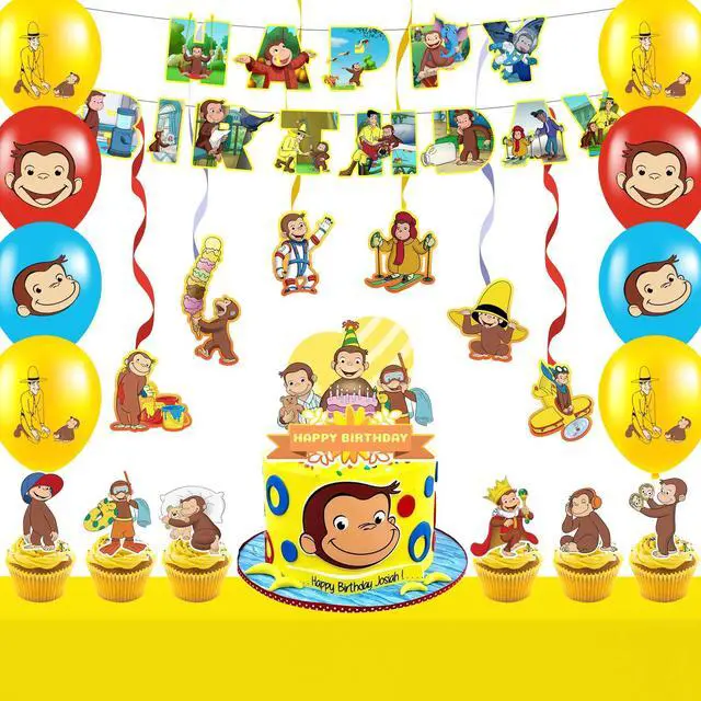 Main image of 45pcs Curious George Party Decorations Supplies,Curious George Birthday Party Decorations Set - Curious George Balloons Cupcake Toppers Banner etc Curious George Birthday Decorations