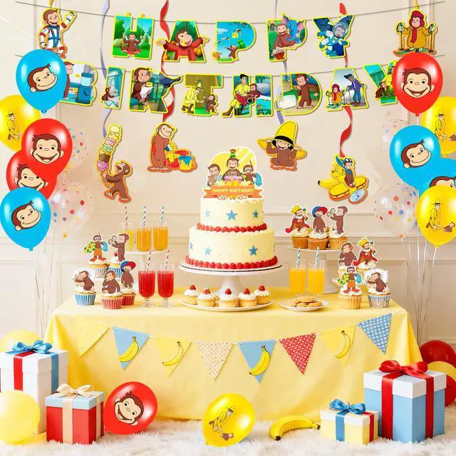 Alt view image 5 of 7 - 45pcs Curious George Party Decorations Supplies,Curious George Birthday Party Decorations Set - Curious George Balloons Cupcake Toppers Banner etc Curious George Birthday Decorations
