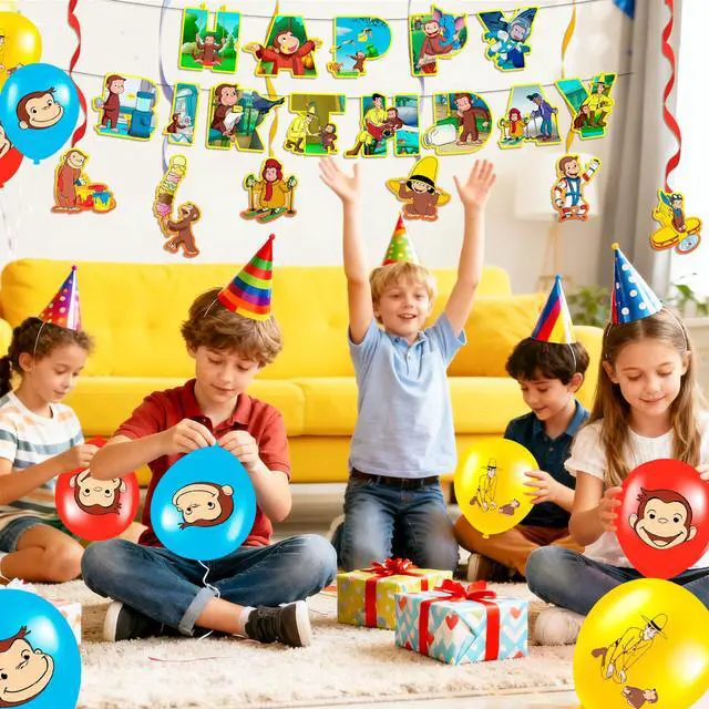 Alt view image 4 of 7 - 45pcs Curious George Party Decorations Supplies,Curious George Birthday Party Decorations Set - Curious George Balloons Cupcake Toppers Banner etc Curious George Birthday Decorations