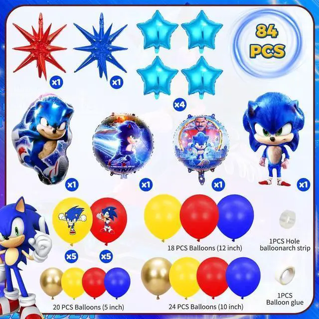 Alt view image 2 of 7 - 84pcs Sonic Balloon Party Decorations,Sonic Birthday Decorations Balloons Set,Sonic Theme Party Latex Balloons,Foil Balloons for Kids Birthday Party Decorations Favors