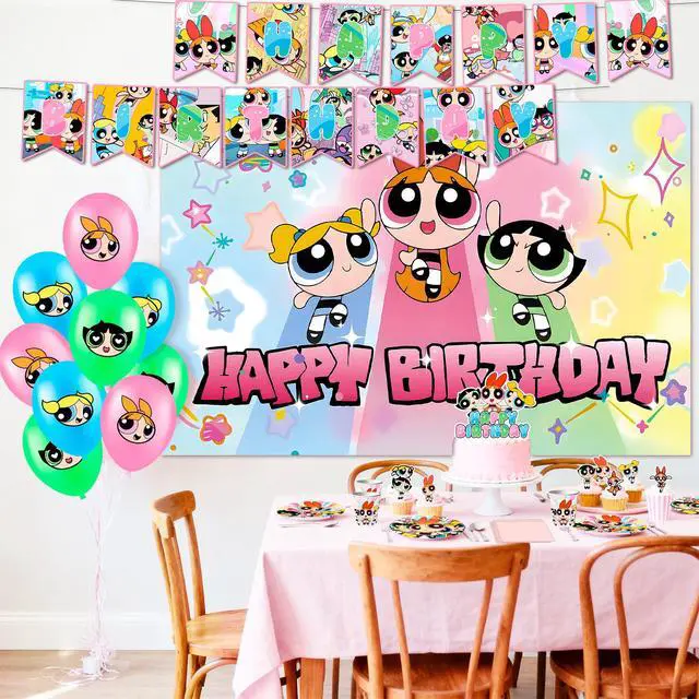 Alt view image 5 of 7 - 112pcs The Powerpuff Girls Birthday Decorations & Party Tableware Set - The Powerpuff Girls Birthday Banner Balloons Plates Napkins etc. The Powerpuff Girls Birthday Party Supplies for Kids